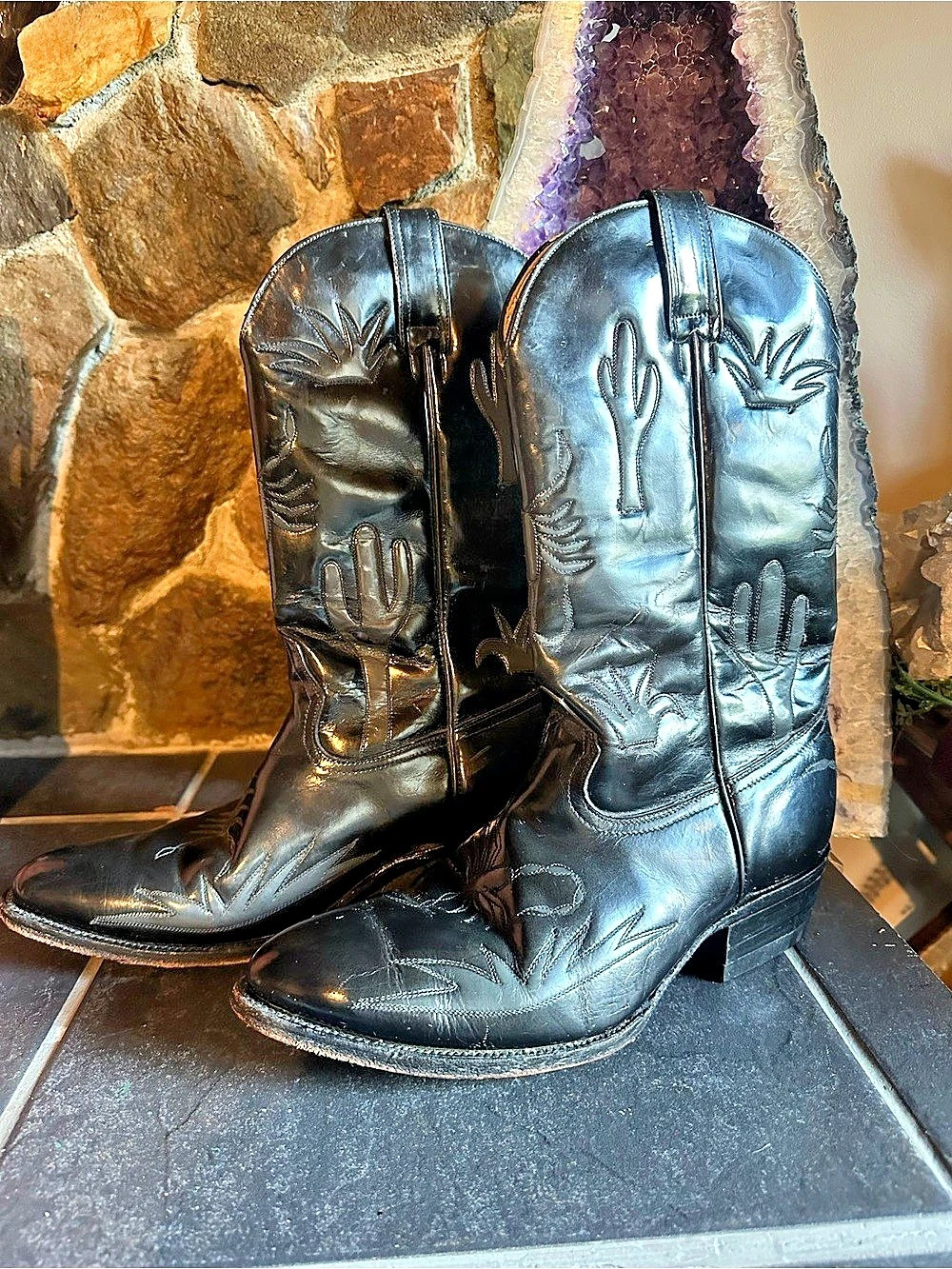 Botas double L Embroidered Heeled Boots Black US 10 (size 28) genuine leather !